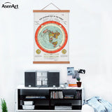 Flat Earth Map Scroll Canvas Poster Gleason'S New Map of the World with Wooden Hanger Frame Wall Painting Picture Room Decor