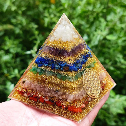 Orgonite Seven Chakra Energy Pyramid Aura Divination Supplies Yoga Meditation Ornaments Resin Craft EMF Protection Lucky Stone