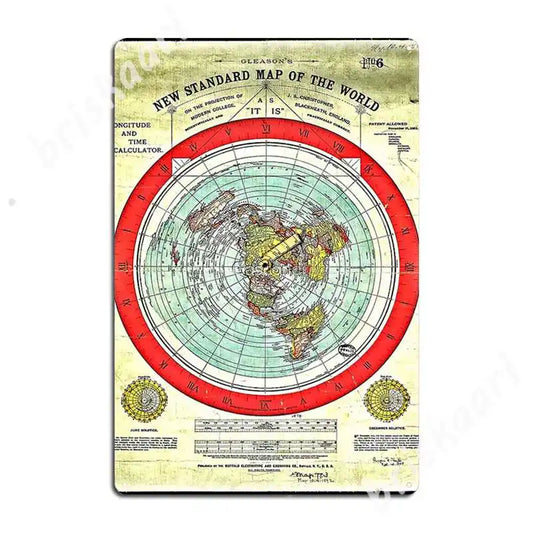 Vintage Gleason's 1892 Flat Earth Map - Elegant Metal Wall Art for Home and Pub Decor