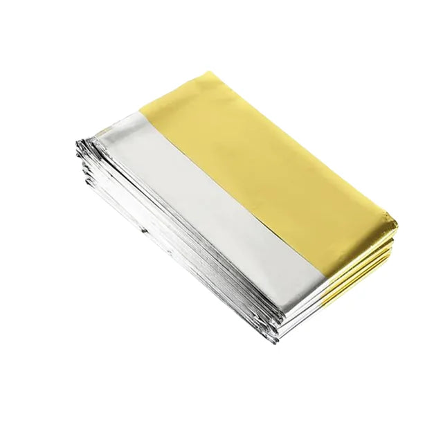 Multifunctional Gold-Silver Emergency Survival Blanket: Waterproof, Thermal, and Reflective for Outdoor Safety