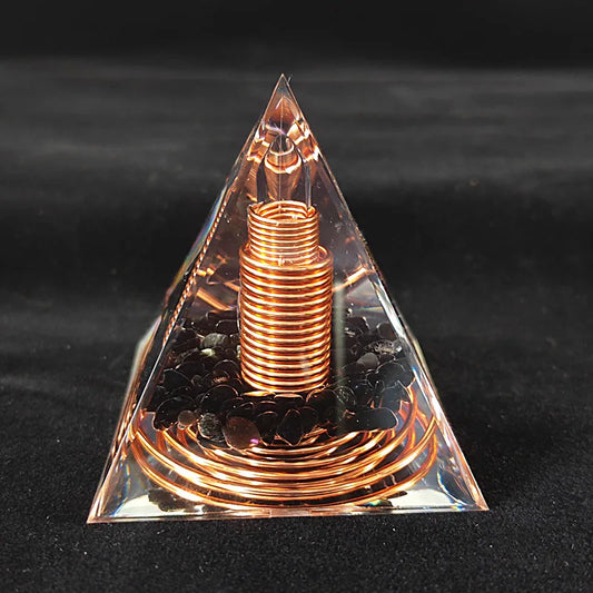 Copper Spiral Orgonite Pyramid with Obsidian for EMF Radiation Reduction and Orgone Healing Energy