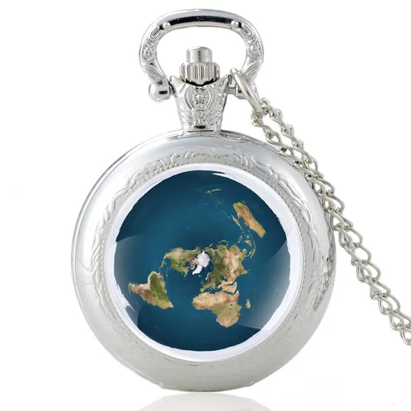 Unique the Earth Is Flat Bronze Vintage Quartz Pocket Watch Men Women Pendant Necklace Hours Clock Gifts