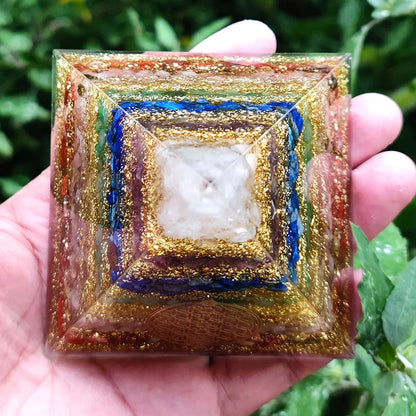 Orgonite Seven Chakra Energy Pyramid Aura Divination Supplies Yoga Meditation Ornaments Resin Craft EMF Protection Lucky Stone