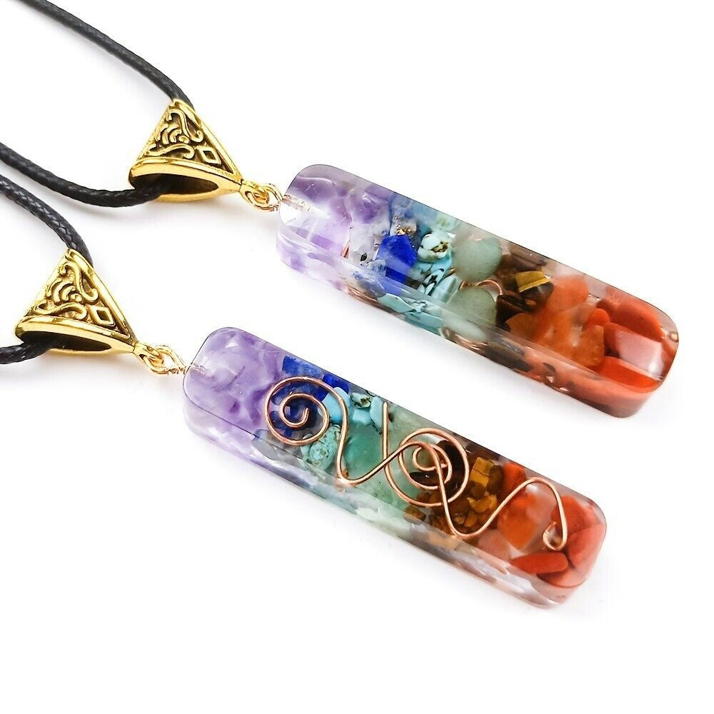 Natural Stone Orgonite Pendant 7 Chakra Healing Energy Reiki Unisex Necklace