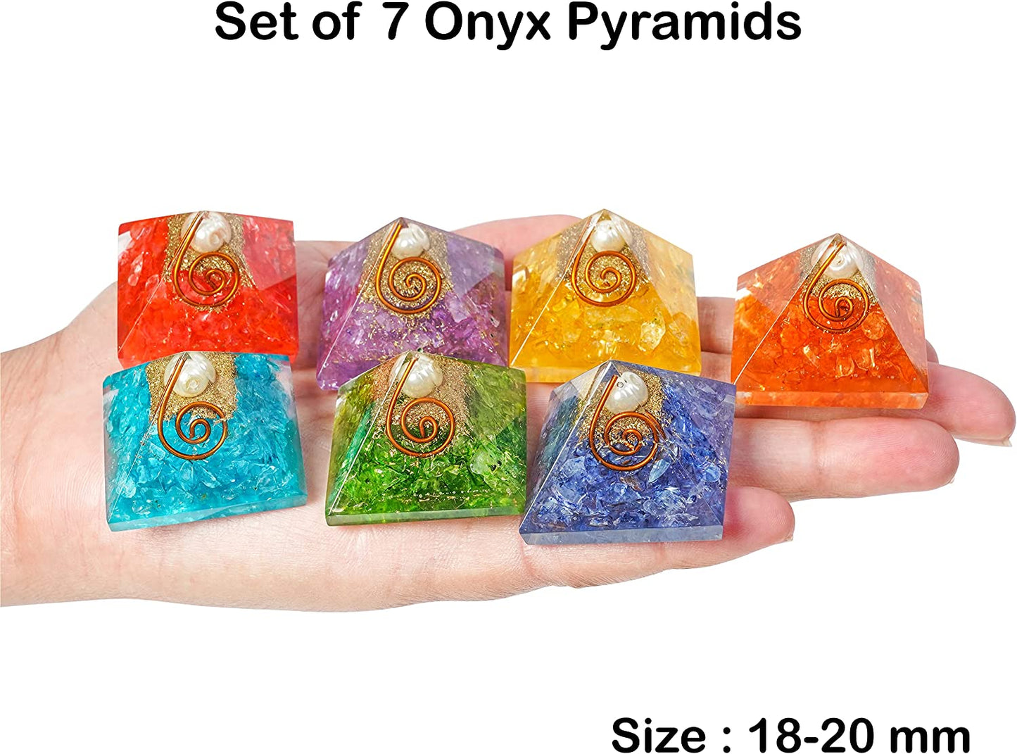 Chakra Balancing Orgonite Pyramid Set - Handcrafted Healing Gemstone Array