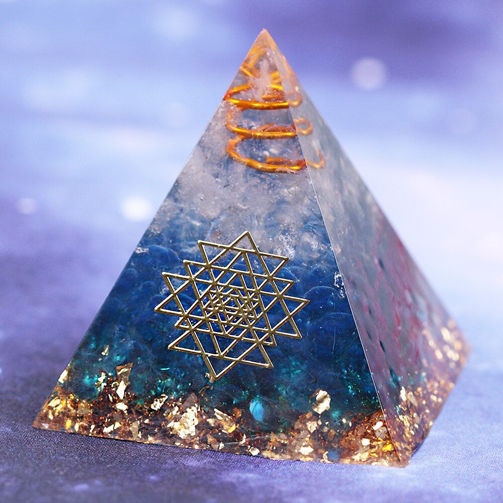 Energy Orgonite Pyramid Blue Glass Gravel Healing Crystals Reiki Chakra Orgone Multiplier Pyramids Fengshui Home Decor