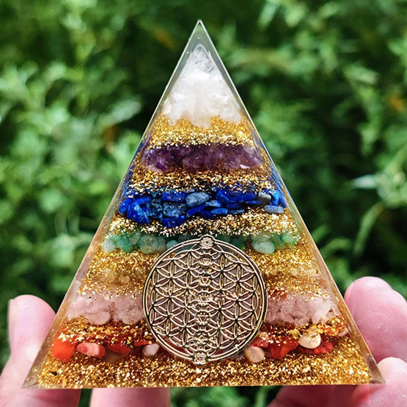 Orgonite Seven Chakra Energy Pyramid Aura Divination Supplies Yoga Meditation Ornaments Resin Craft EMF Protection Lucky Stone