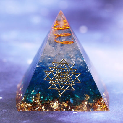 Energy Orgonite Pyramid Blue Glass Gravel Healing Crystals Reiki Chakra Orgone Multiplier Pyramids Fengshui Home Decor