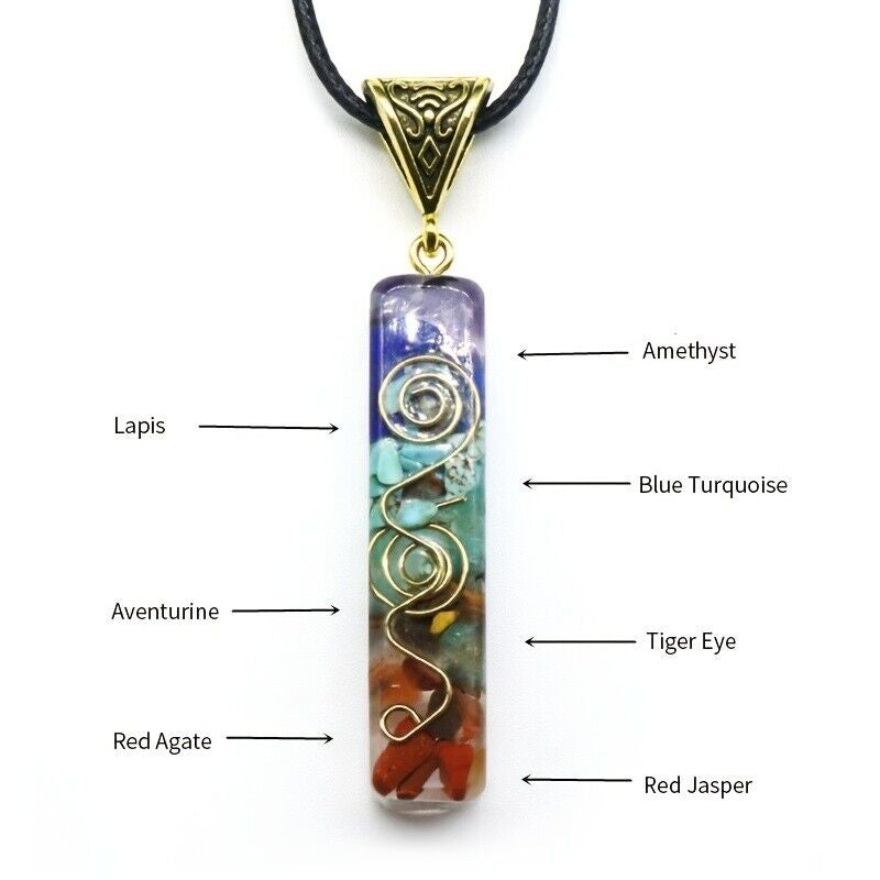 Natural Stone Orgonite Pendant 7 Chakra Healing Energy Reiki Unisex Necklace