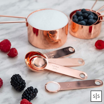 Elegant 8-Piece Copper Measuring Cups and Spoons Set - Rose Gold Stainless Steel for Precision Baking & Cooking