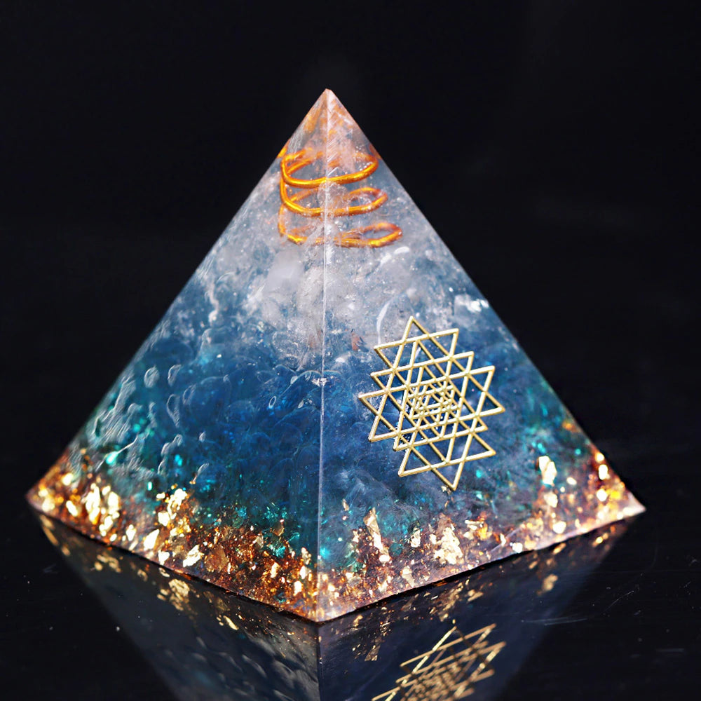 Energy Orgonite Pyramid Blue Glass Gravel Healing Crystals Reiki Chakra Orgone Multiplier Pyramids Fengshui Home Decor